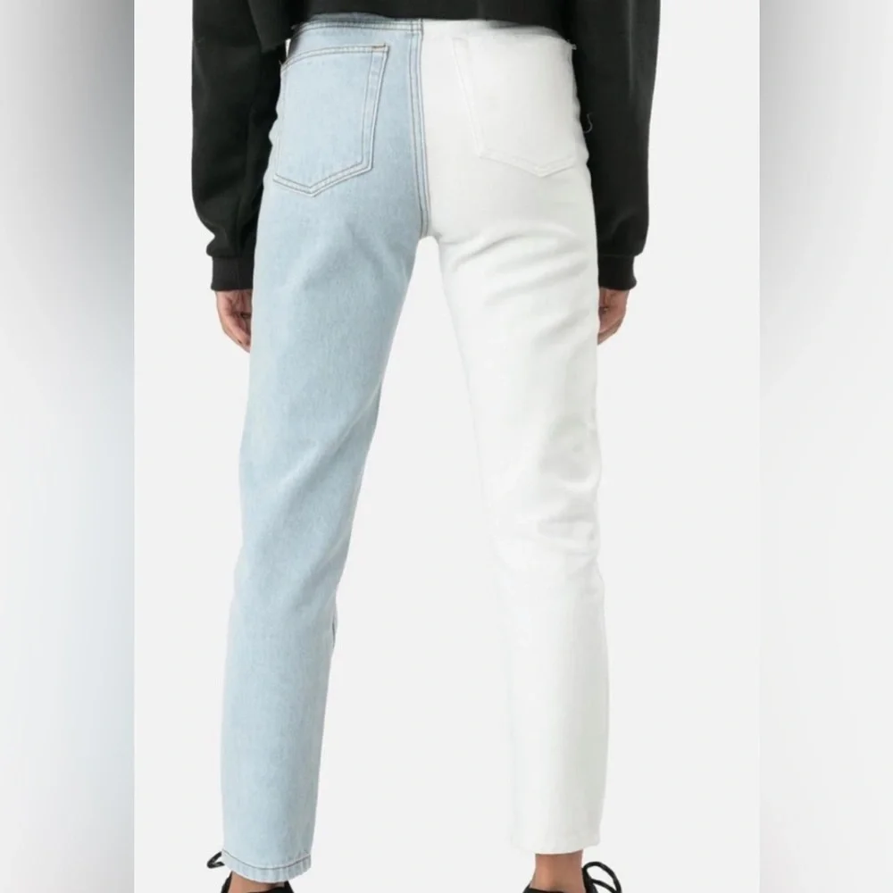 ⚡️ Adika Two-Tone Straight Leg Jeans – White & Denim – Button Fly